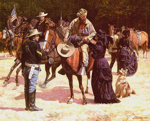 Image of Custer, 7th Cvlry leave Ft. Lincoln to force Indians onto reservations Image of Custer, 7th Cvlry leave Ft. Lincoln to force Indians onto reservations